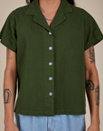 Pantry Button-Up in Evergreen close up on Anthony