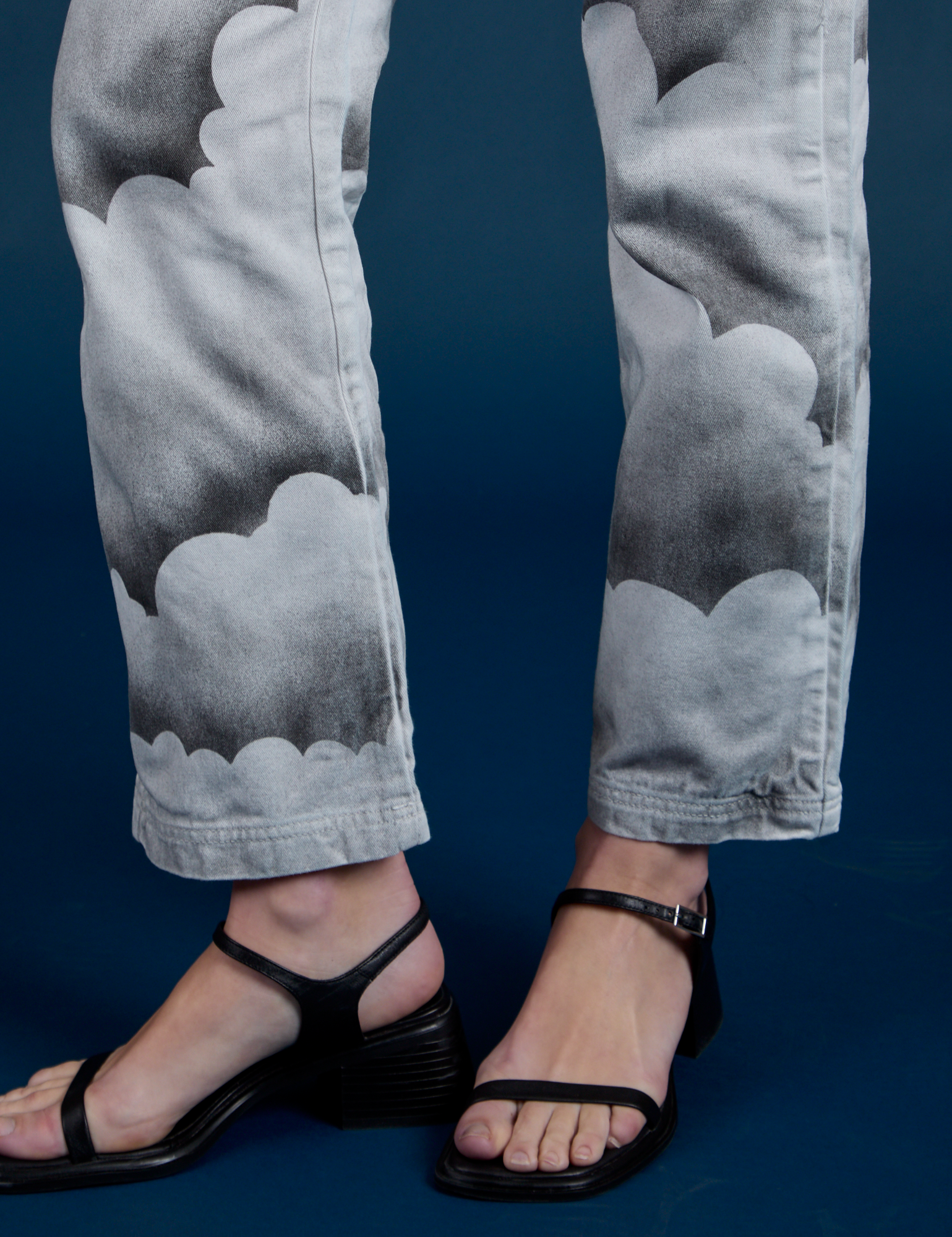 Work Pants in Night Sky Airbrush pant leg close up on Alex