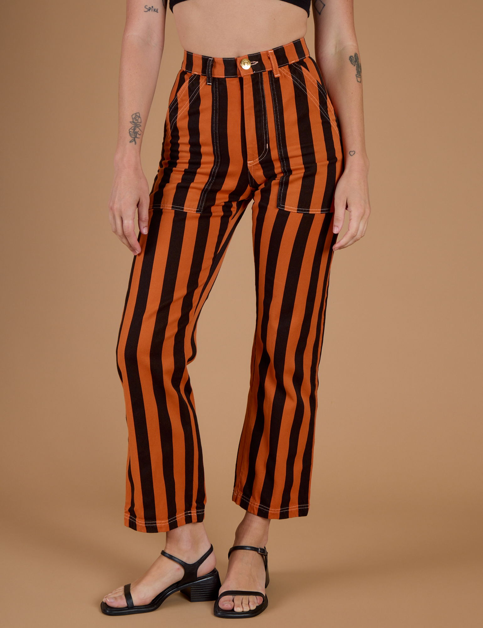 Black Stripe Work Pants - Construction Orange