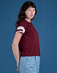 Painted Vintage Tee in Red Wine side view on Alex