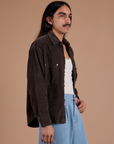 Side view of Cropped Corduroy Overshirt in Espresso Brown on Anthony