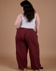 Drop Pocket Cargo Pants in Red Wine back view on Ashley