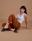 Drop Pocket Cargo Pants in Burnt Terracotta and Cropped Tank in Vintage Tee White on Alex
