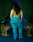 Paintstamped Work Pants in Lilypad back view on Ashley
