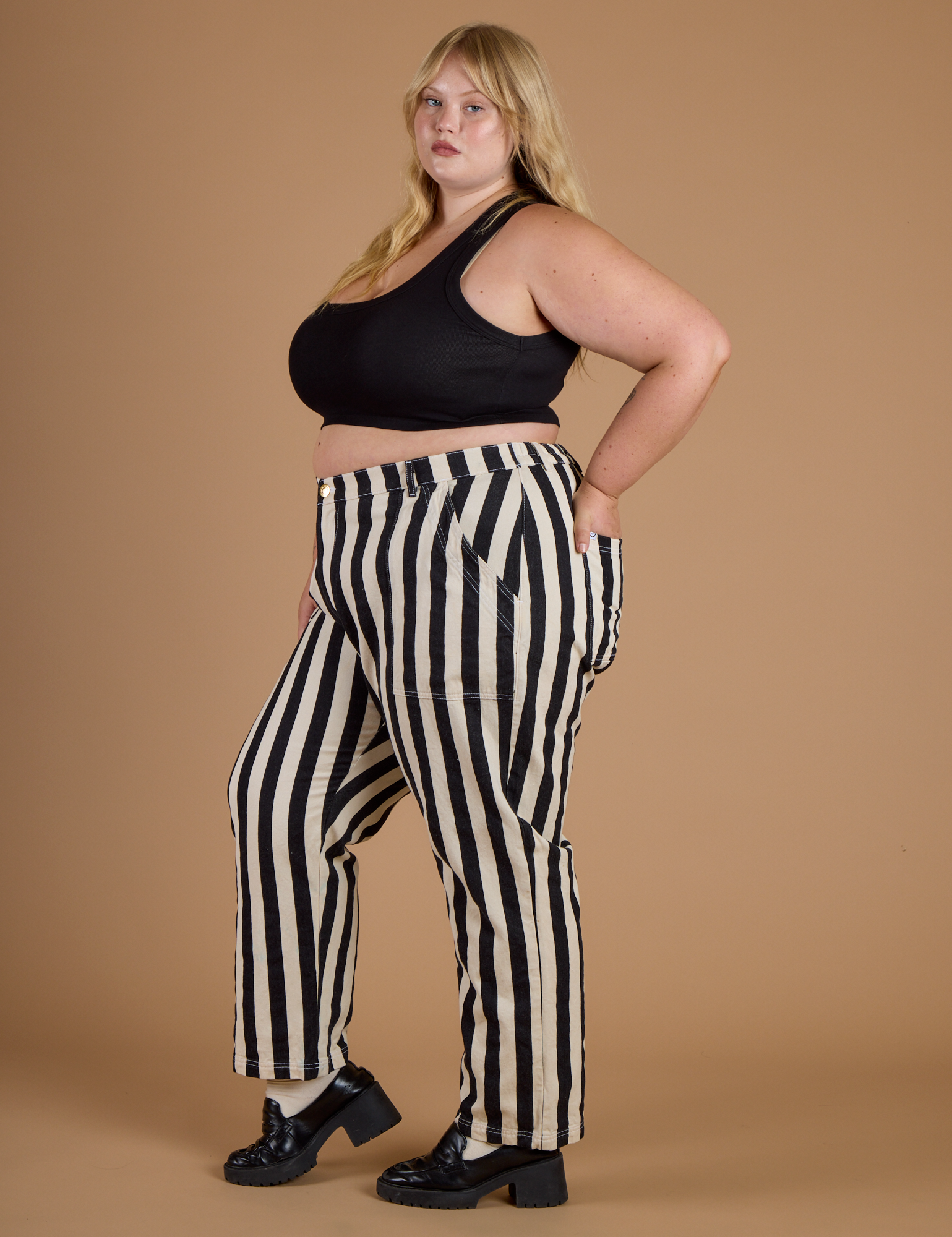 Black Stripe Work Pants - Natural