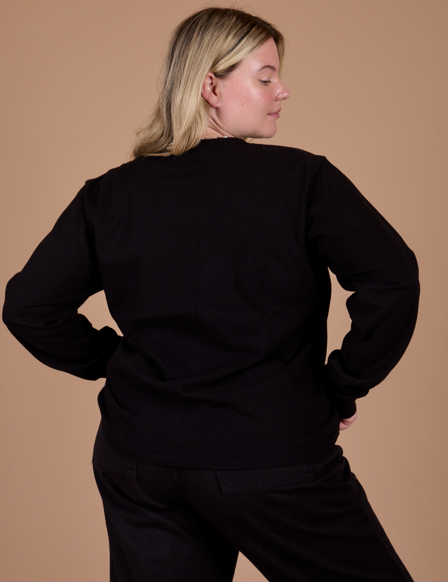 Long Sleeve Burly Tee in Basic Black back view on Lish