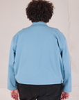 Mechanic Jacket in Baby Blue back view on Miguel