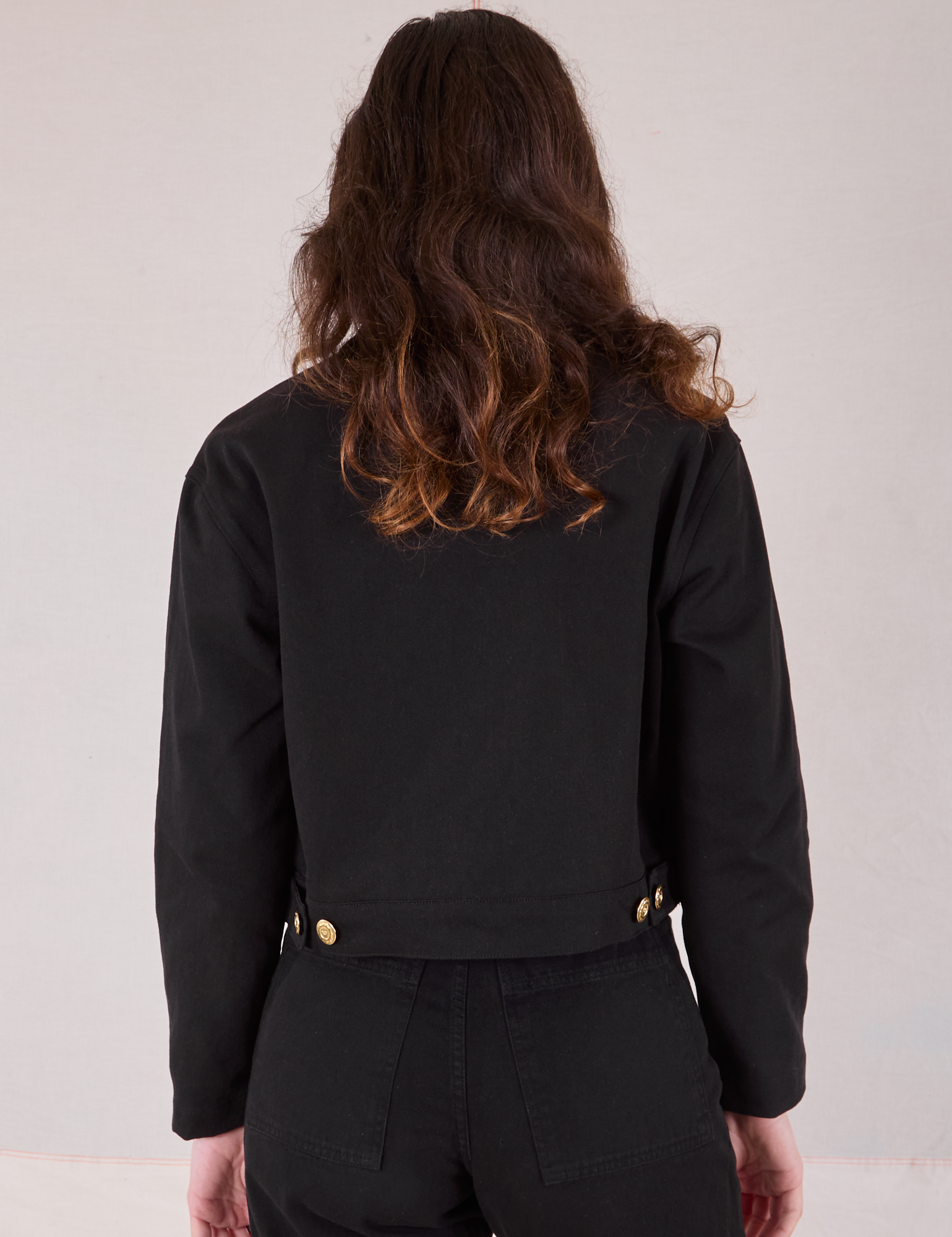 Mechanic Jacket in Basic Black back view on Alex
