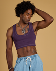 Jerrod is 6’3” and wearing M Contrast Stitch Mini Tank in Nebula Purple
