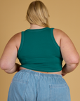 Contrast Stitch Mini Tank in Hunter Green back view on Juliet