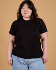 Ashley is 5’7” and wearing L Organic Vintage Tee in Basic Black