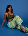 Drop Pocket Cargo Pants in Spring Quilt Print and evergreen Mini Tank on Kandia