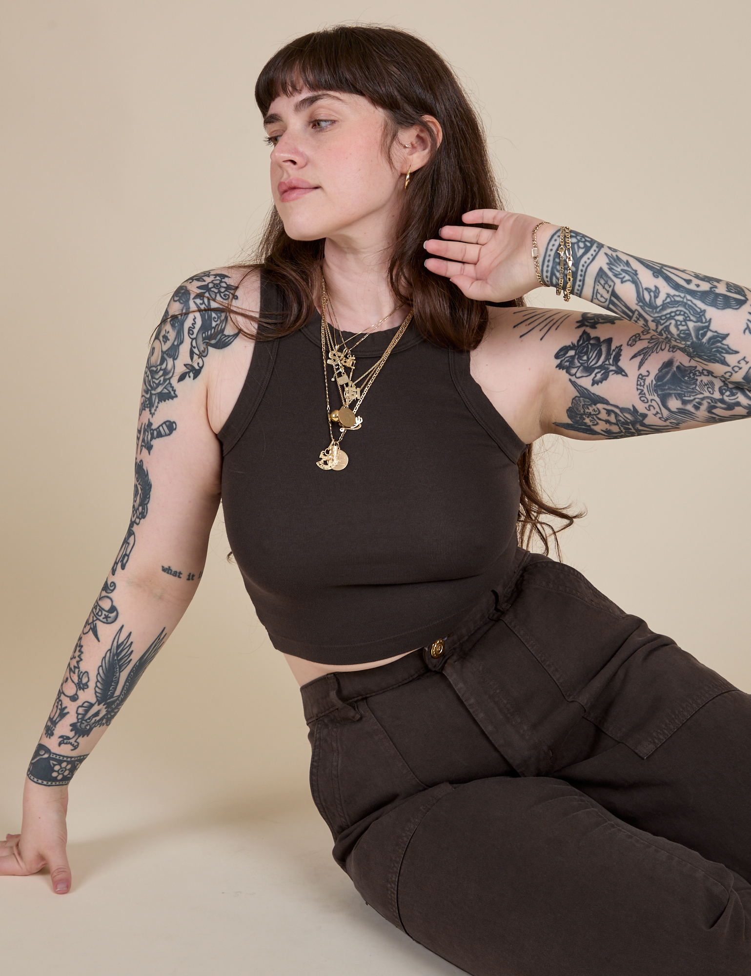 Racerback Tank in Espresso Brown worn by Sydney
