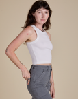 Racerback Tank in Vintage Tee White side view on Alex
