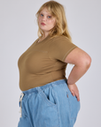Jr. Varsity Tee in Desert Brown side view on Juliet