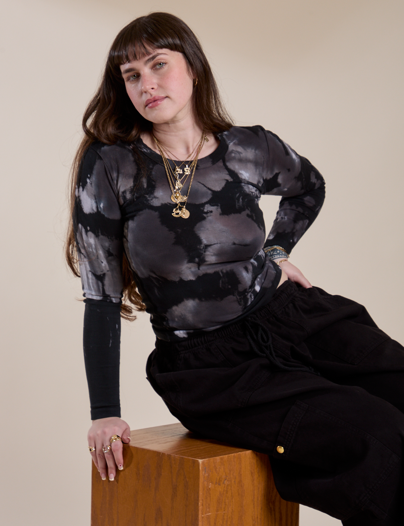 Long Sleeve Baby Tee in Ink Blot on Sydney