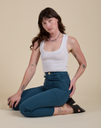 Work Pants in Lagoon and vintage tee white Cropped Tank worn by Alex