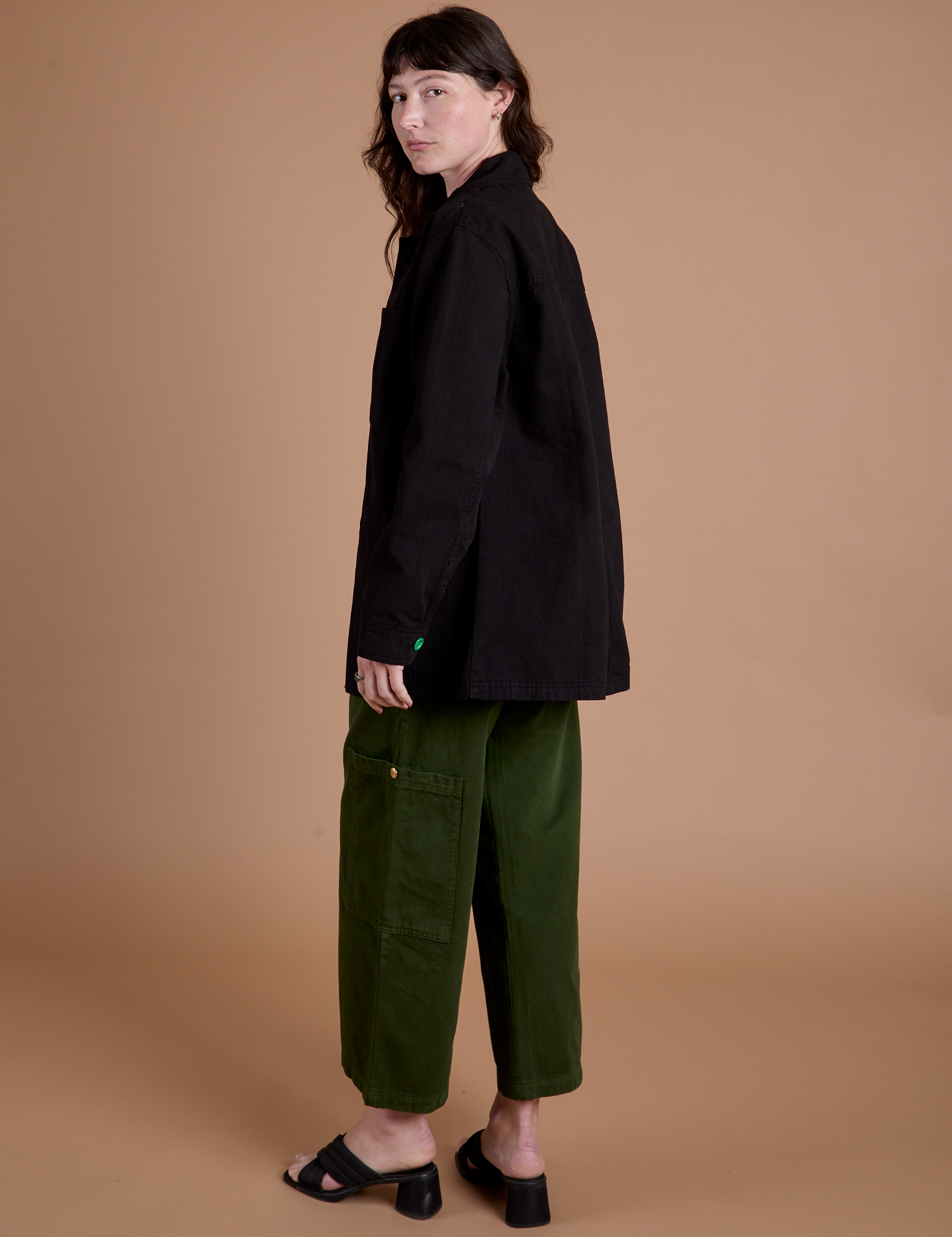 Ripstop Field Coat in Basic Black side view on Alex
