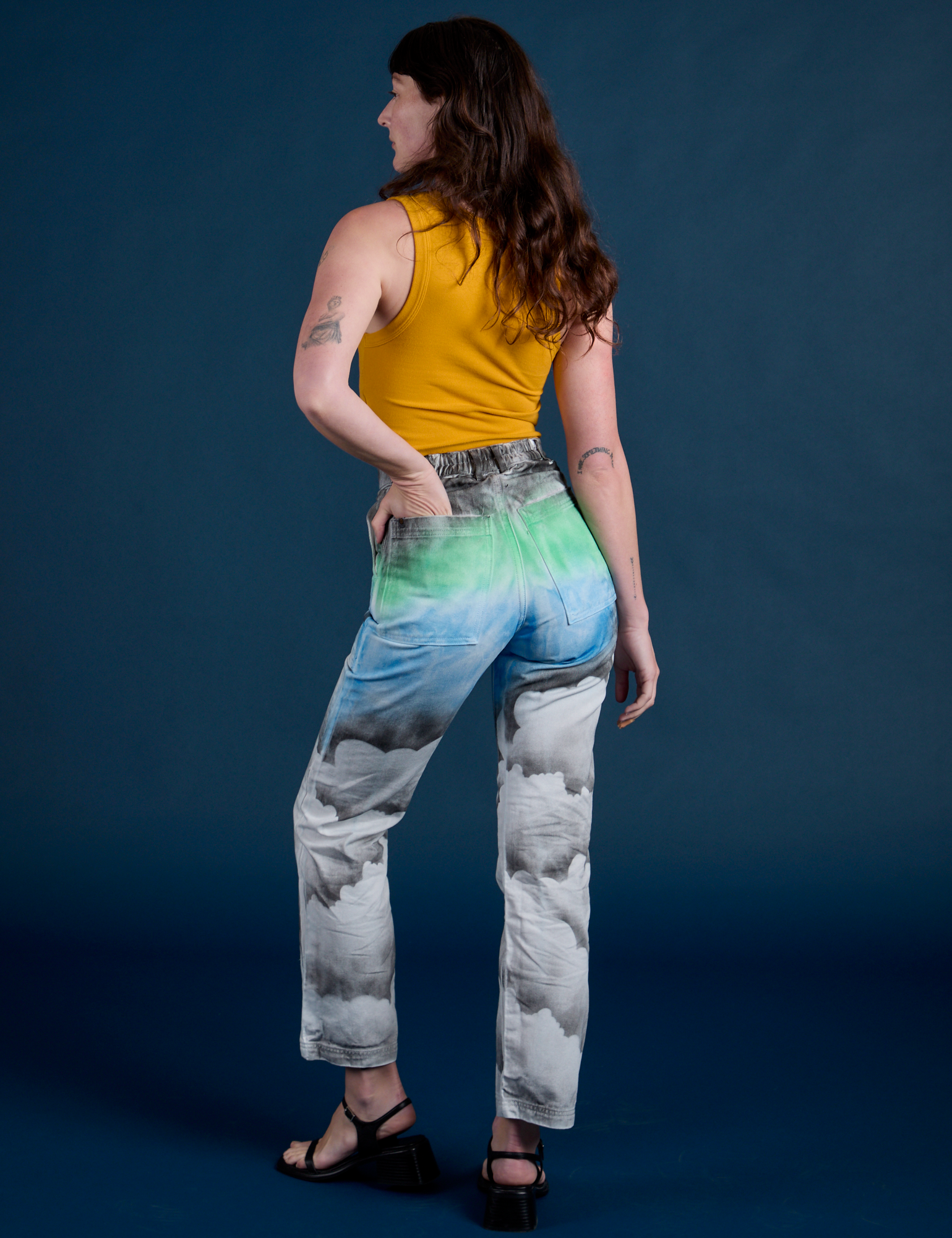 Work Pants in Night Sky Airbrush back view on Alex