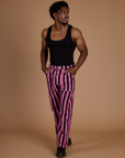 Black Stripe Work Pants - Bubblegum Pink