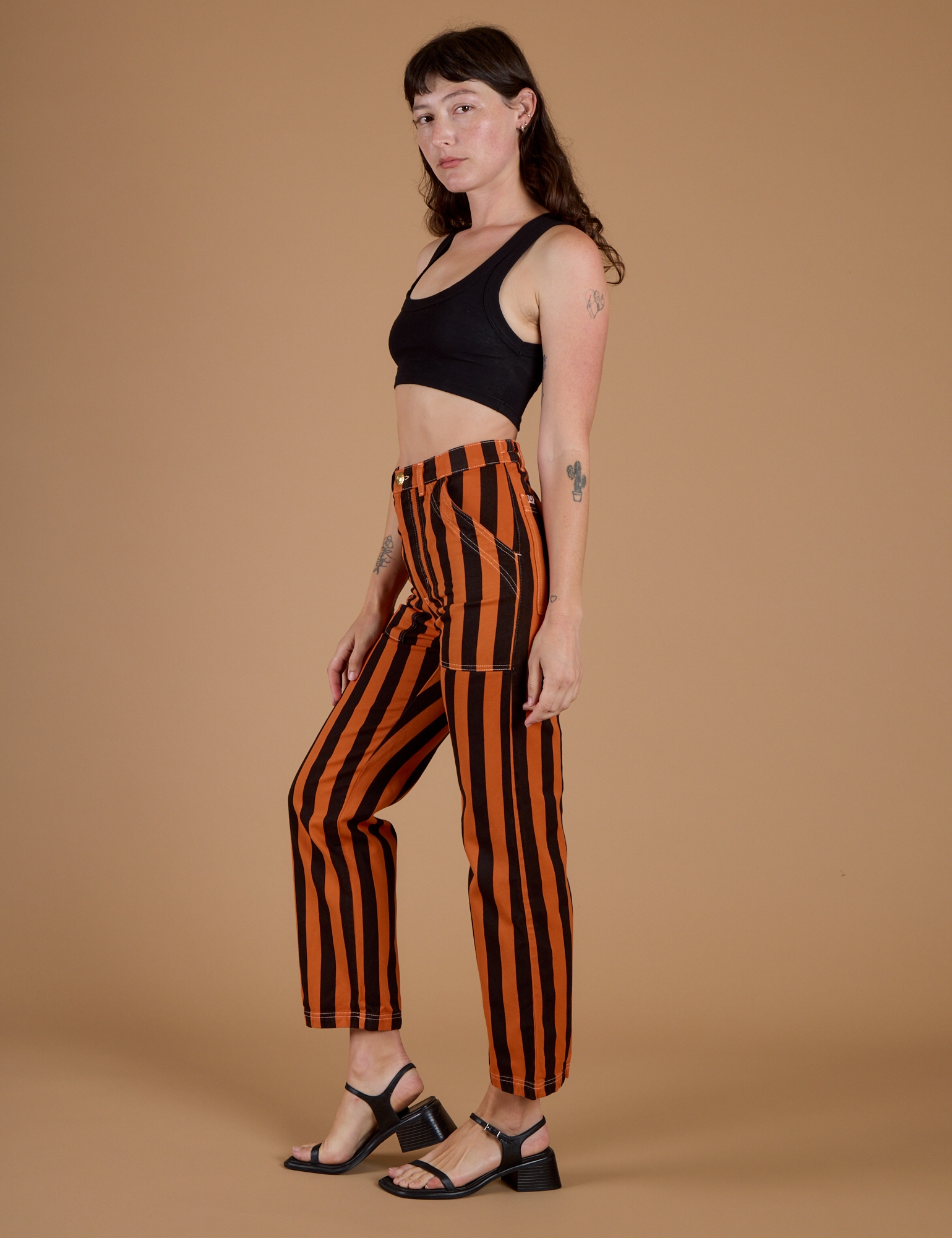 Black Stripe Work Pants - Construction Orange