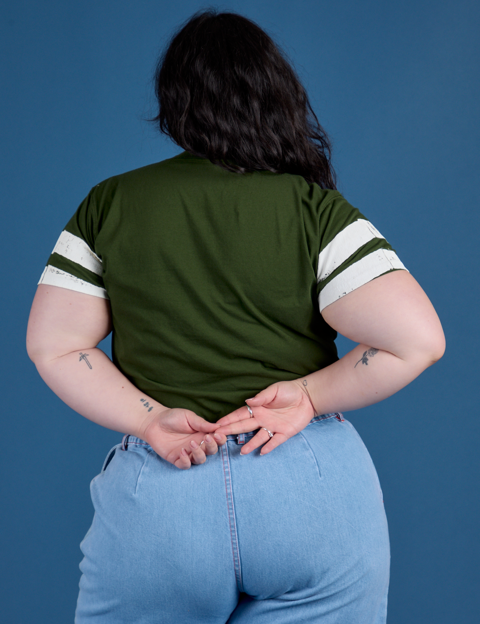 Painted Vintage Tee in Evergreen back view on Ashley