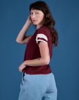 Side view of Painted Vintage Tee in Red Wine on Alex