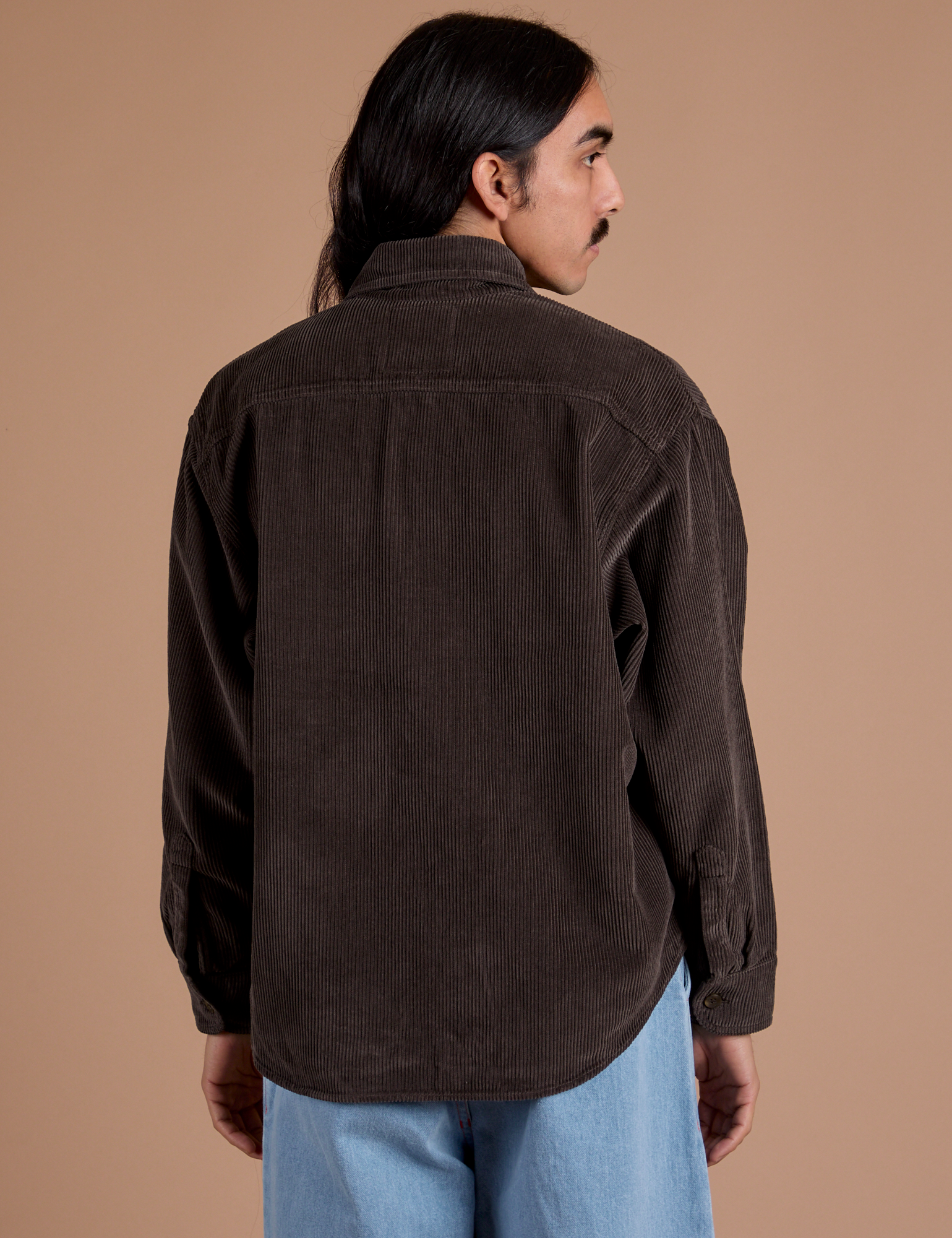 Back view of Cropped Corduroy Overshirt in Espresso Brown on Anthony