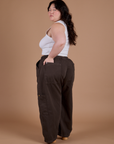 Angled back view of Drop Pocket Cargo Pants in Espresso Brown  on Ashley