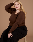 Long Sleeve Baby Tee in Fudgesicle Brown on Juliet
