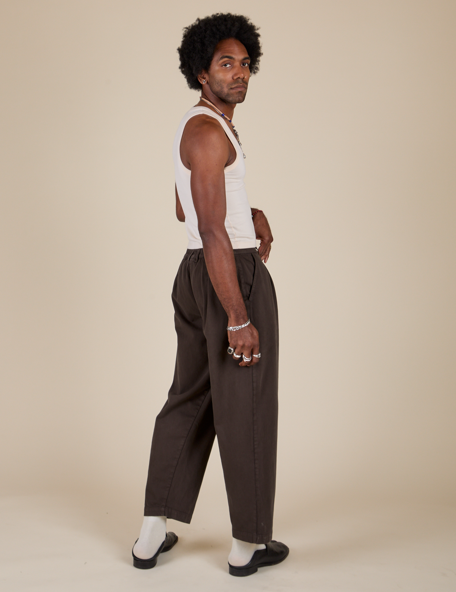 Heavyweight Trousers in Espresso Brown angled back view on Jerrod