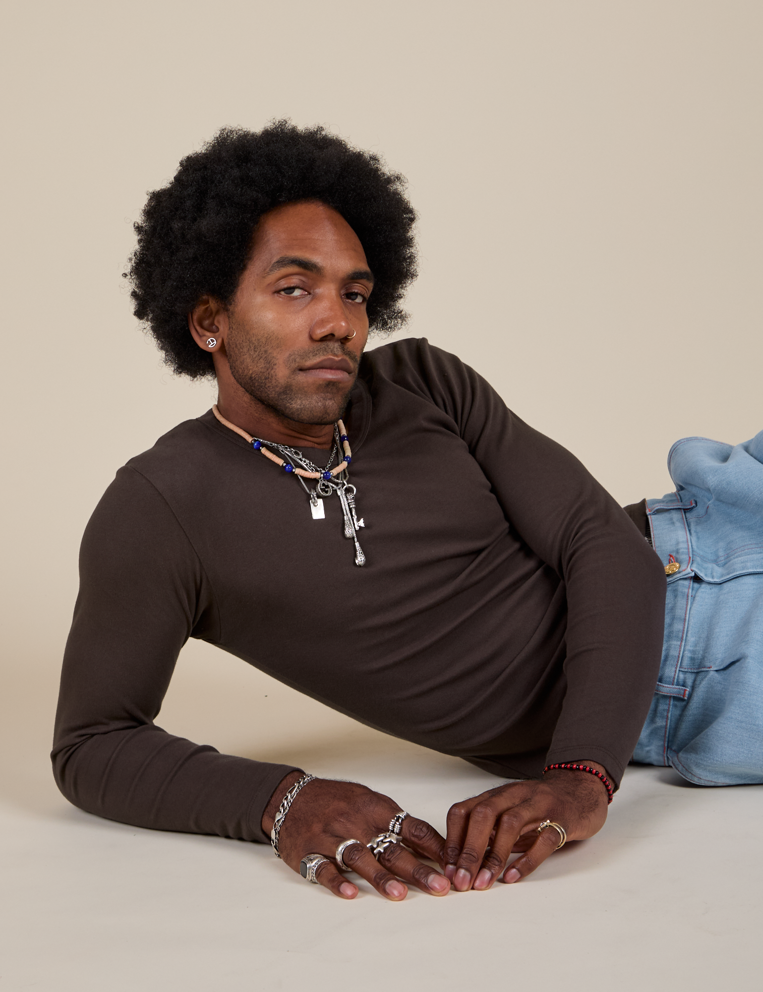 Long Sleeve Baby Tee in Espresso Brown on Jerrod