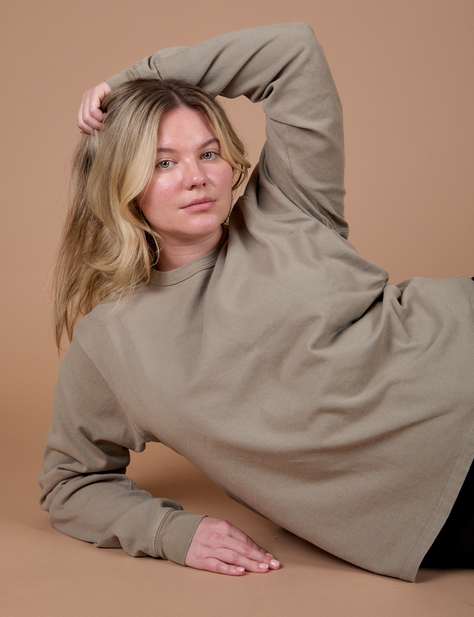 Long Sleeve Burly Tee in Khaki Grey on Lish