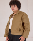 Mechanic Jacket in Desert Brown side view on Miguel