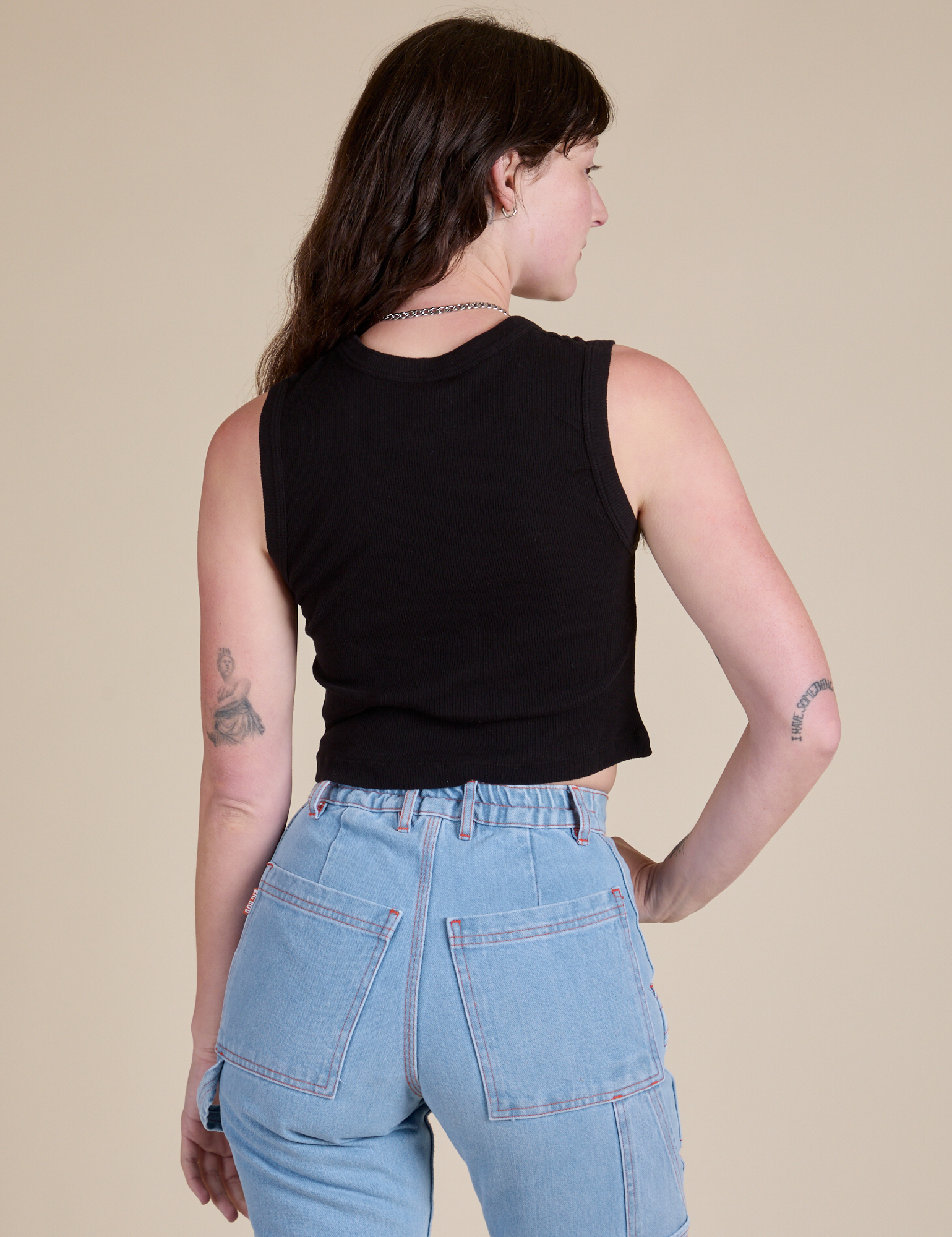 Muscle Tee in Basic Black back view on Alex