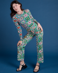 Alex is wearing Work Pants in Quilt Print with matching Long Sleeve Baby Tee