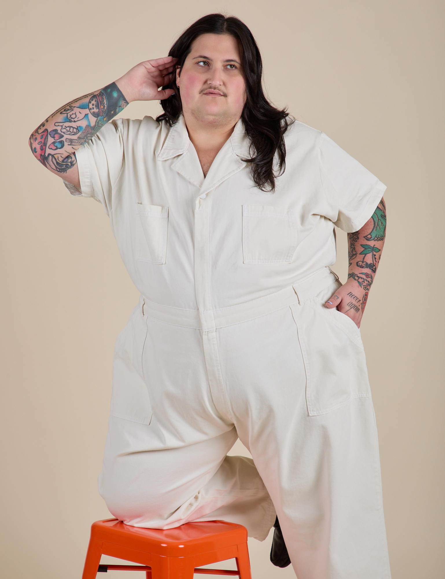 Short Sleeve Jumpsuit in Vintage Tee White on Sam