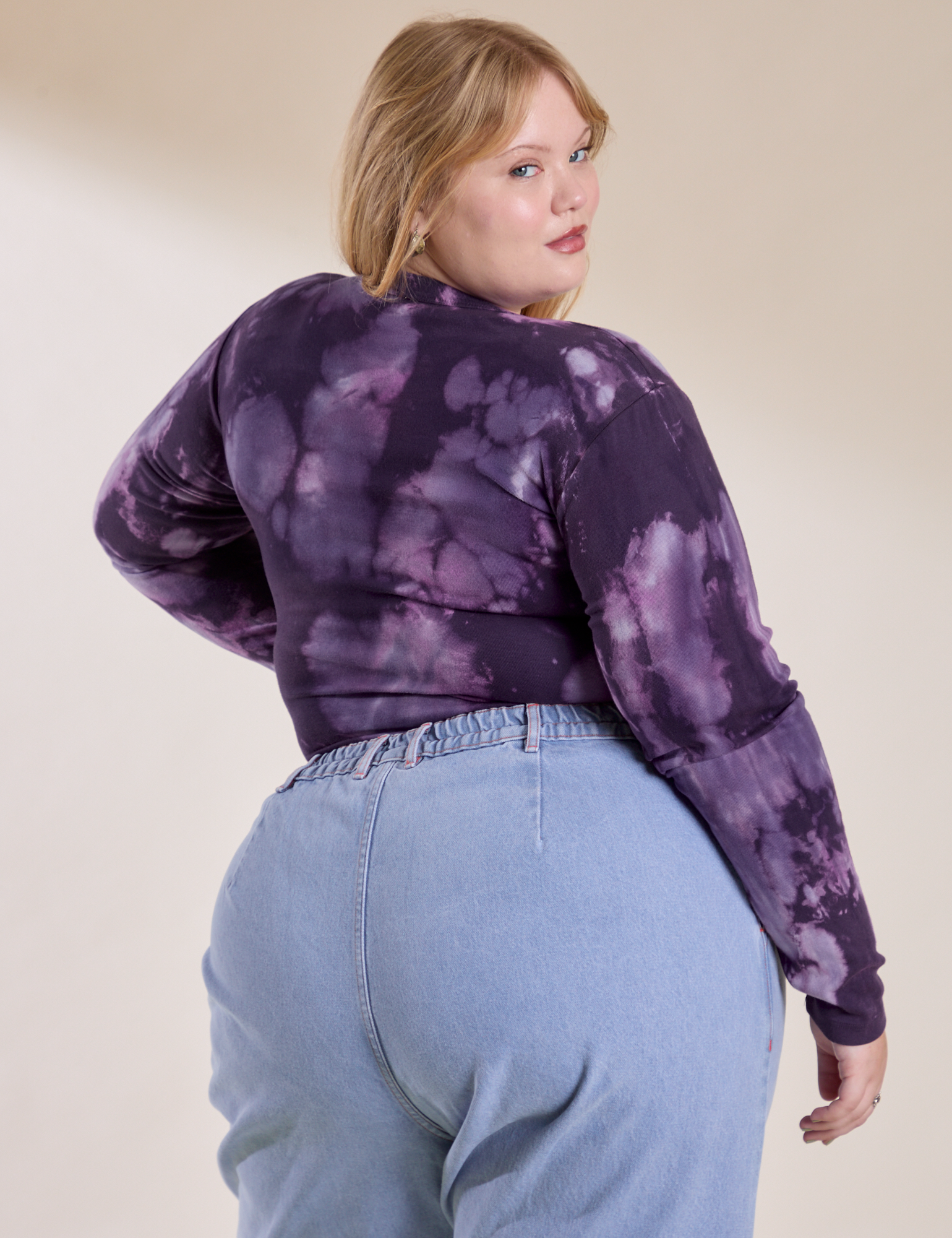 Long Sleeve Baby Tee in Dark Lavender back view on Juliet