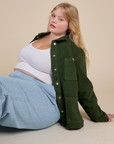 Juliet is wearing Denim Work Jacket in Evergreen