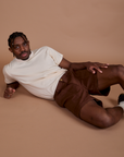 Classic Work Shorts in Fudgesicle Brown and Organic Vintage Tee in Vintage Off White on Isaac