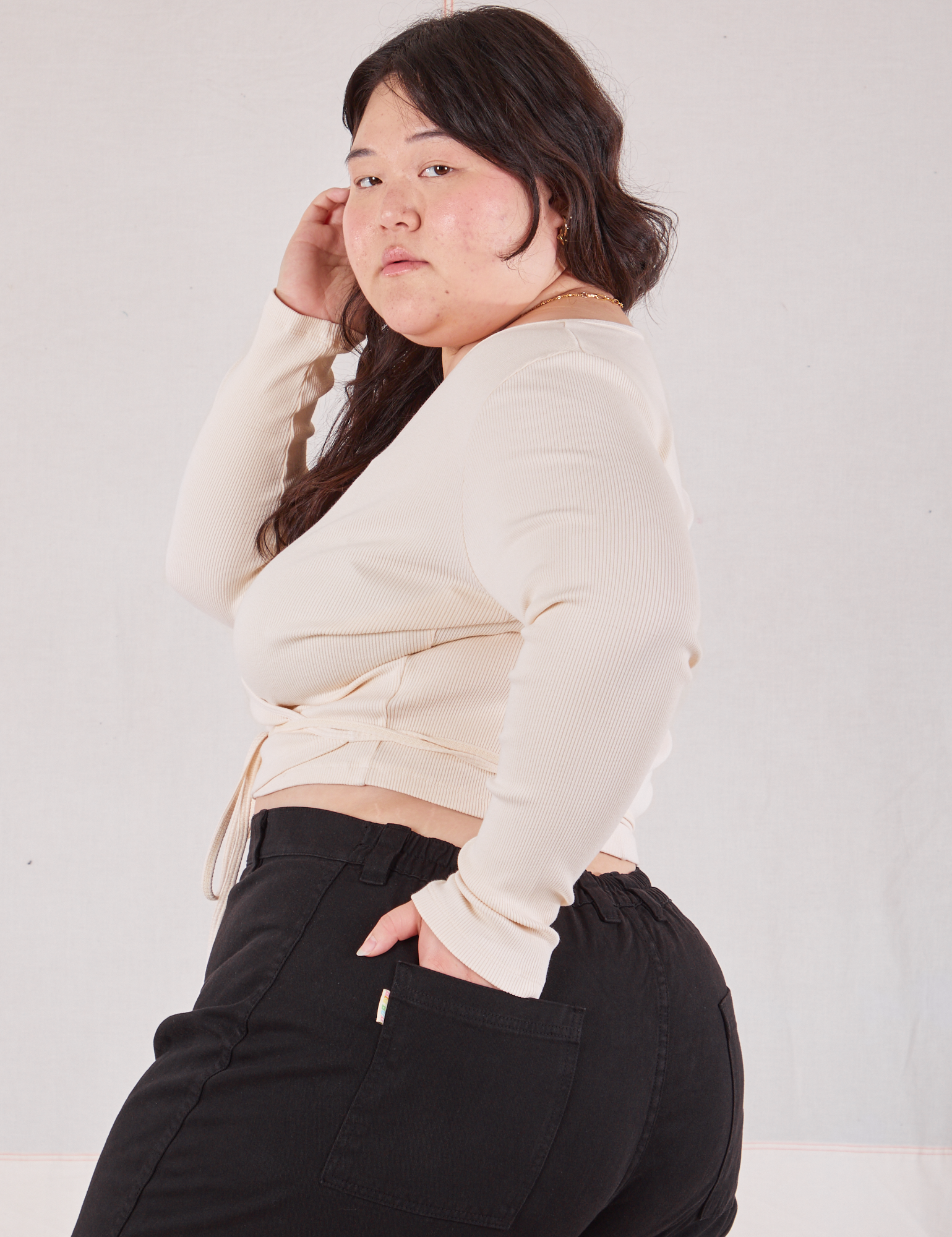 Wrap Top in Vintage Tee Off-White side view on Ashley