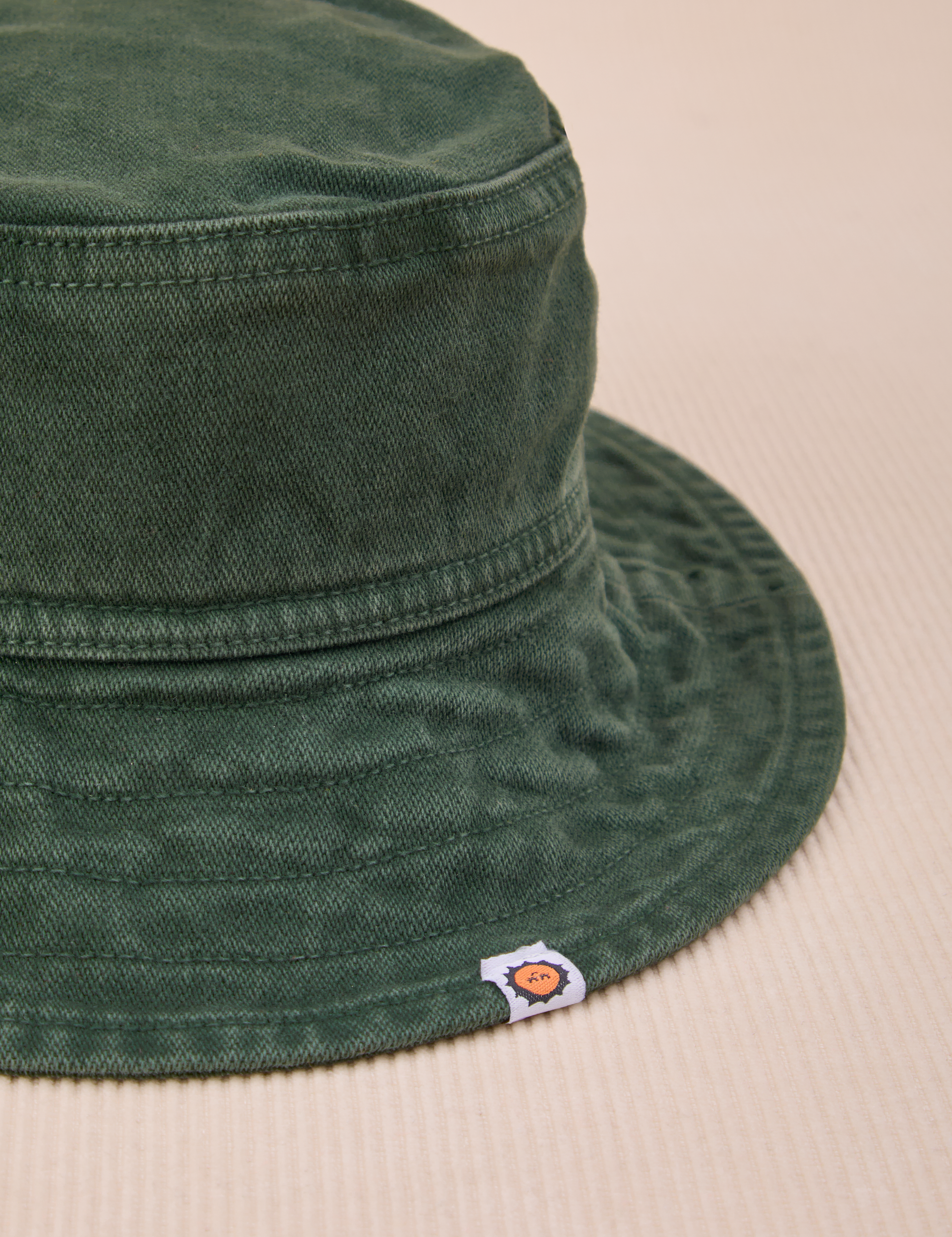 Wide Brim Denim Bucket Hats in Swamp Green close up