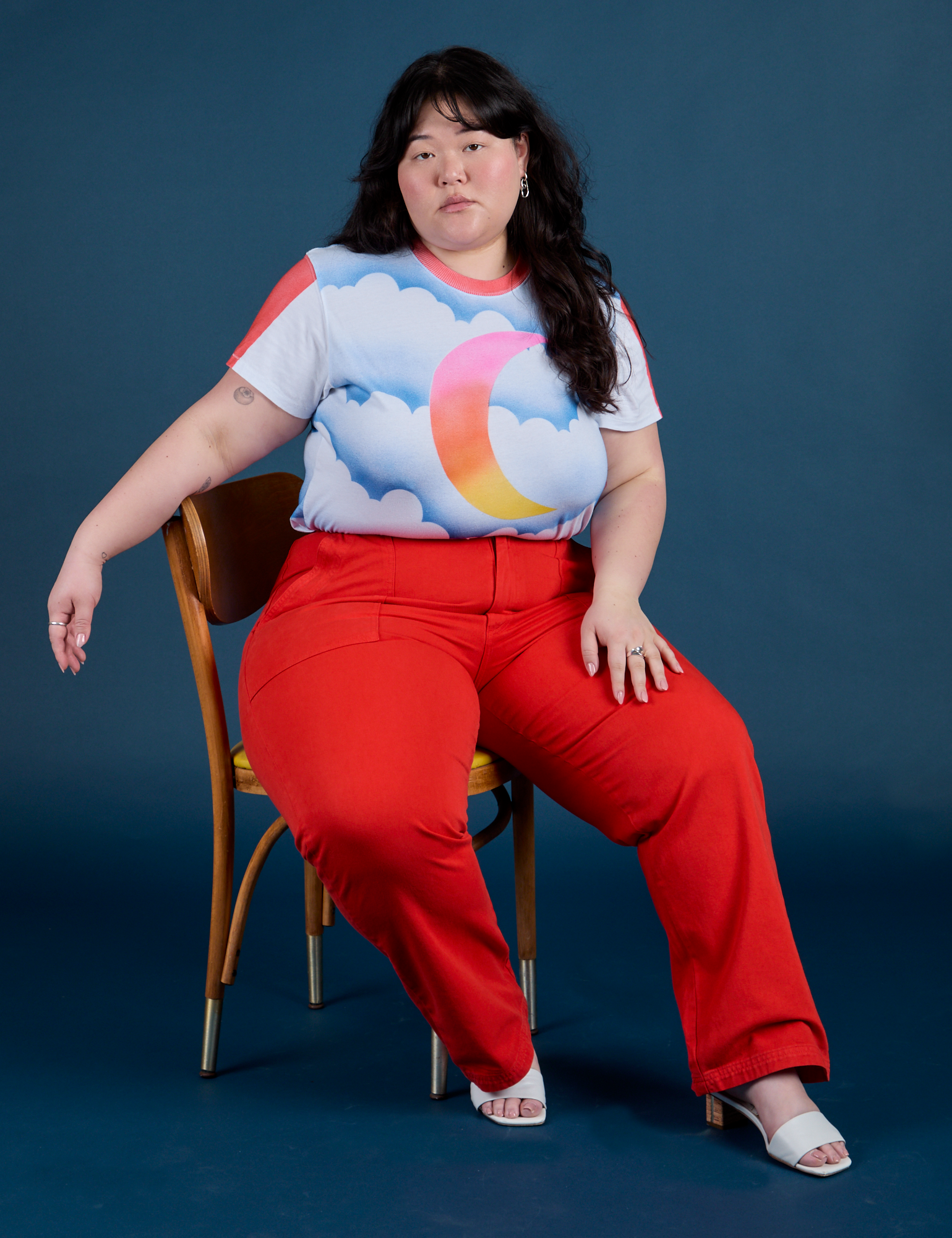 Airbrush Moon Vintage Tee and Work Pants in Mustang Red on Ashley
