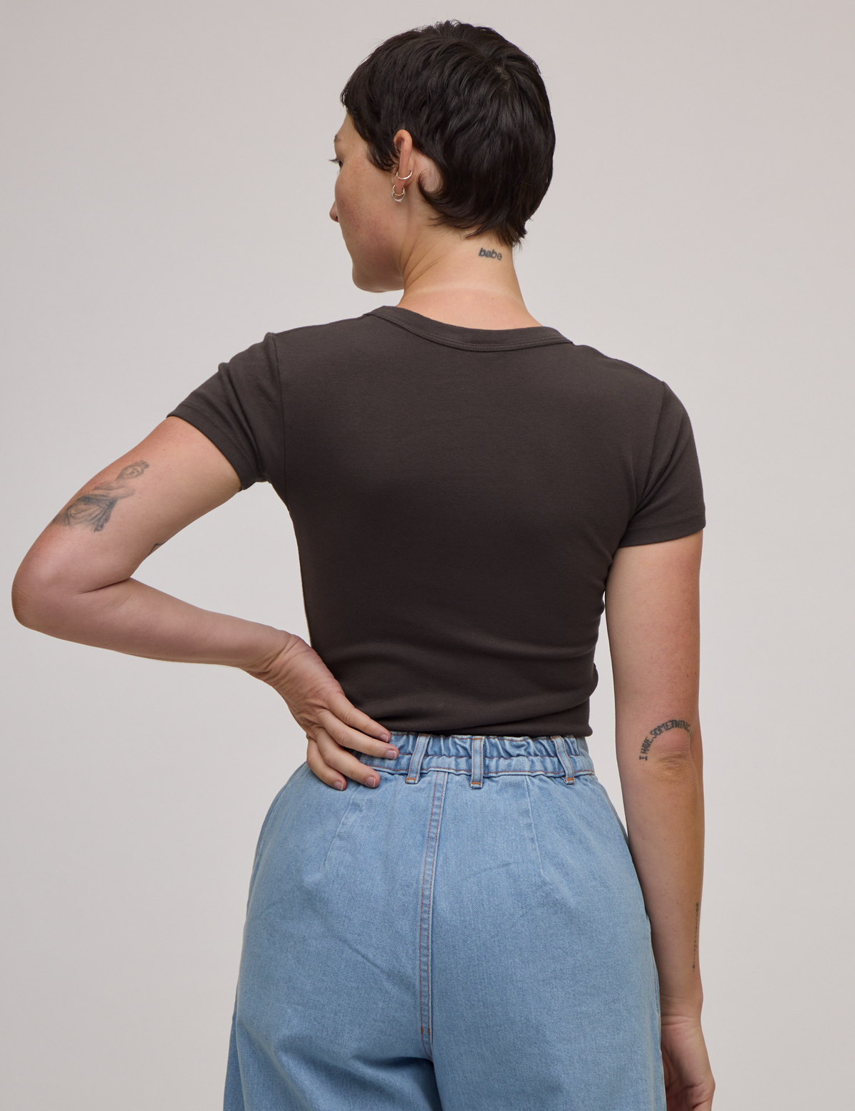 Back view of Baby Tee in Espresso Brown on Alex