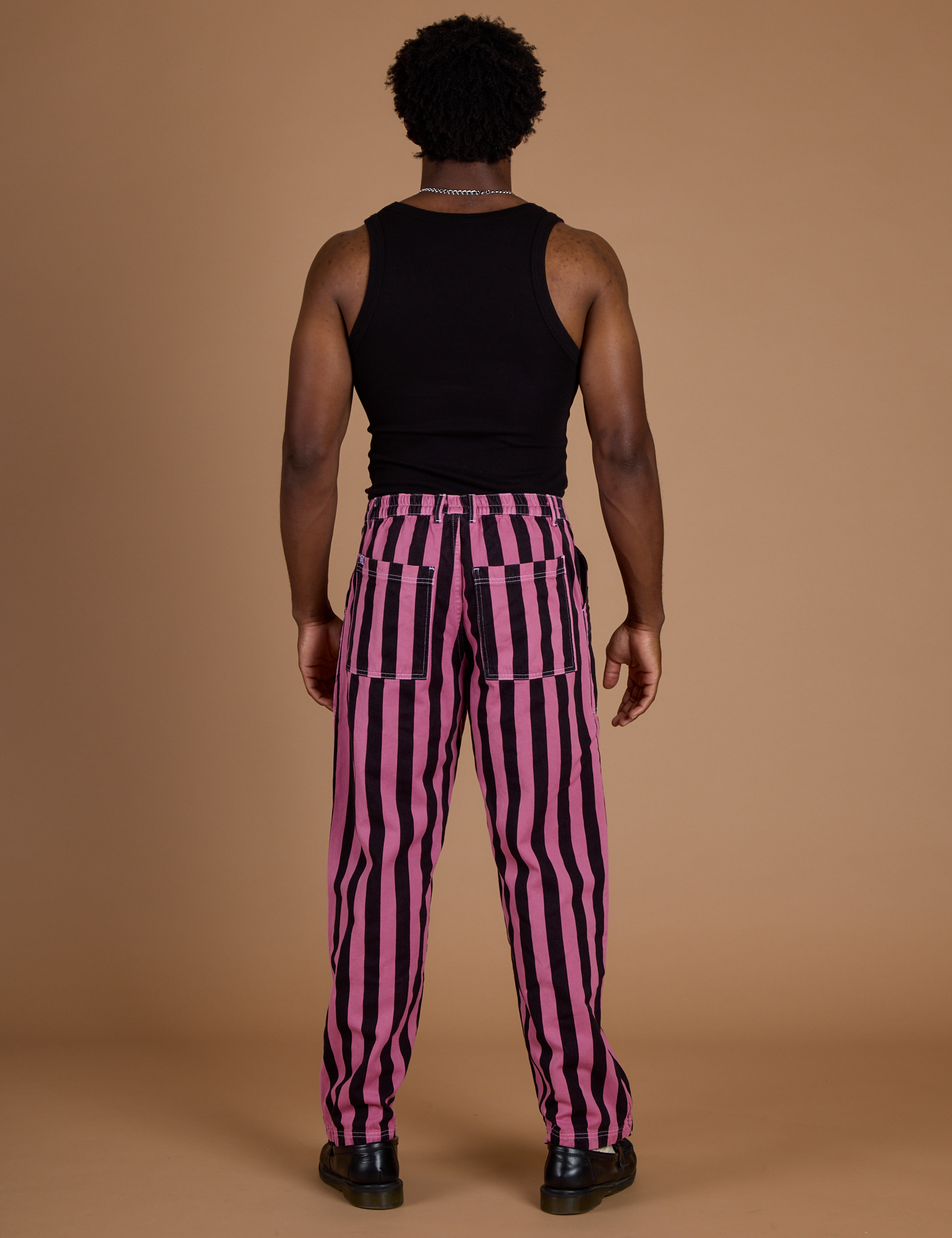 Black Stripe Work Pants - Bubblegum Pink