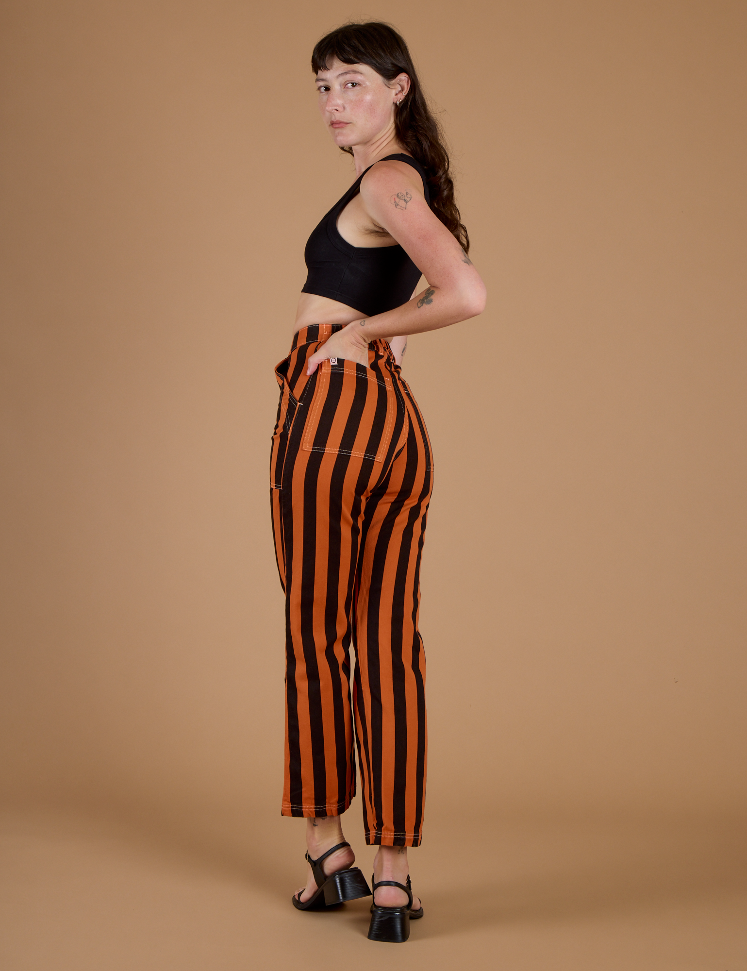 Black Stripe Work Pants - Construction Orange