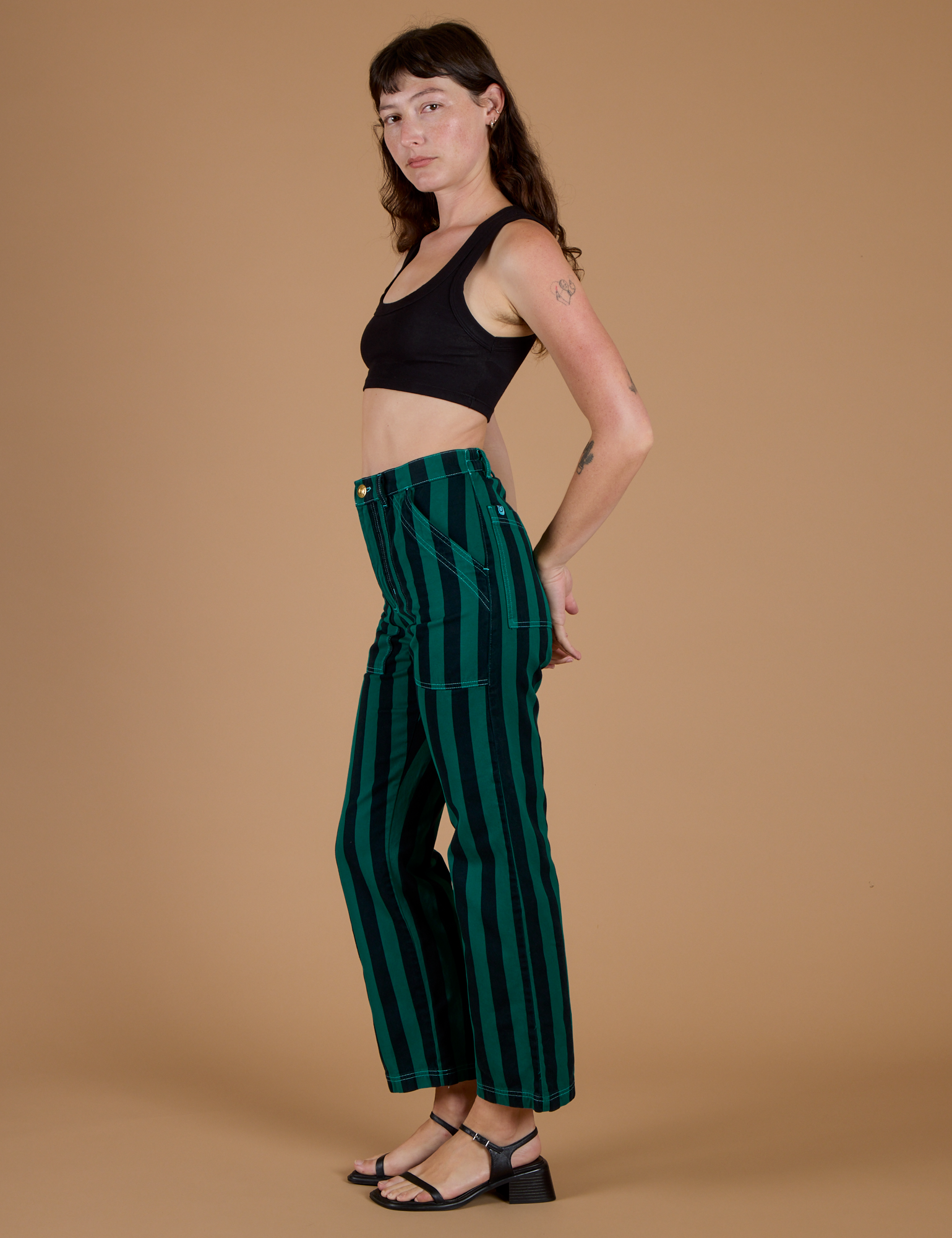 Black Stripe Work Pants - Hunter Green