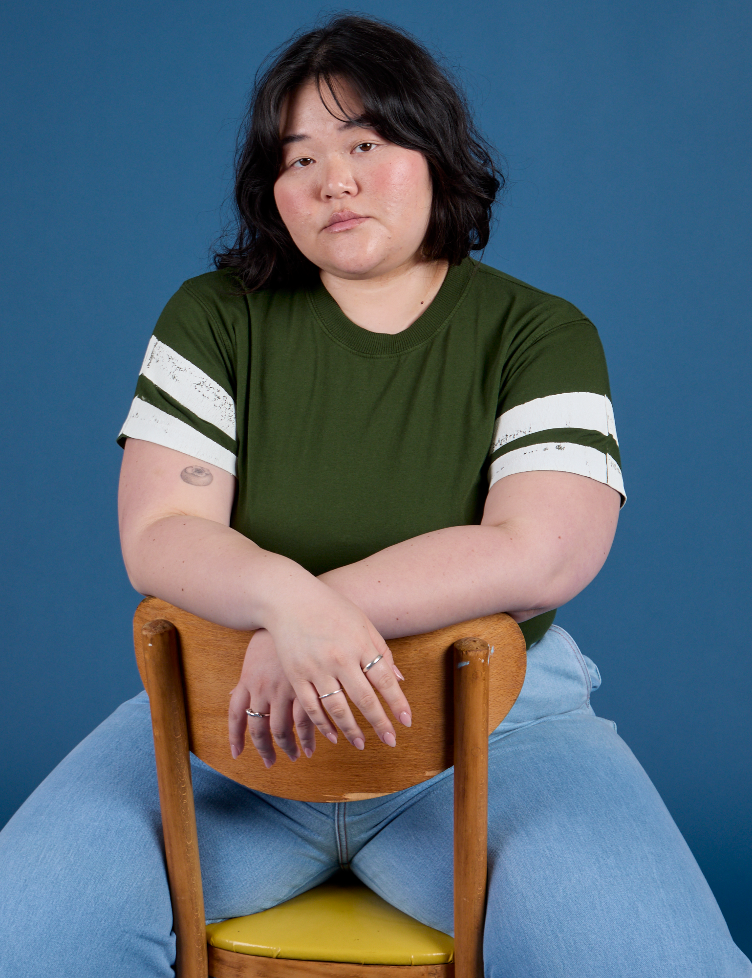 Painted Vintage Tee in Evergreen worn by Ashley