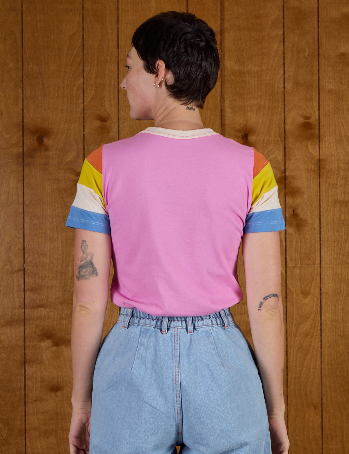 Back view of Calypso Tee in Bubblegum Multi on Alex
