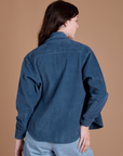 Back view of Cropped Corduroy Overshirt in French Blue on Alex